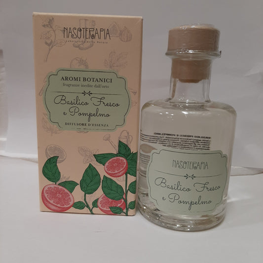 Diffusore per ambienti linea aromi botanici prodotto in Italia 200ml bottiglia in vetro basilico fresco e pompelmo Nasoterapia