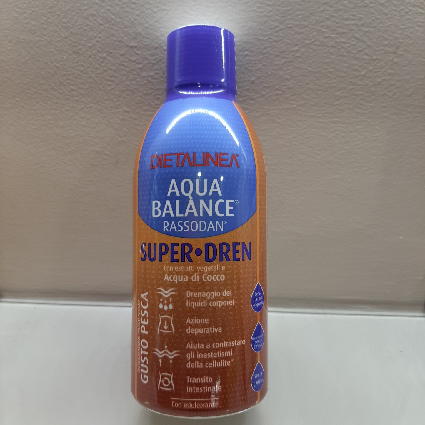 Liquid supplement in plastic bottle super drain water balance peach flavor 500ml expiry 12/2025