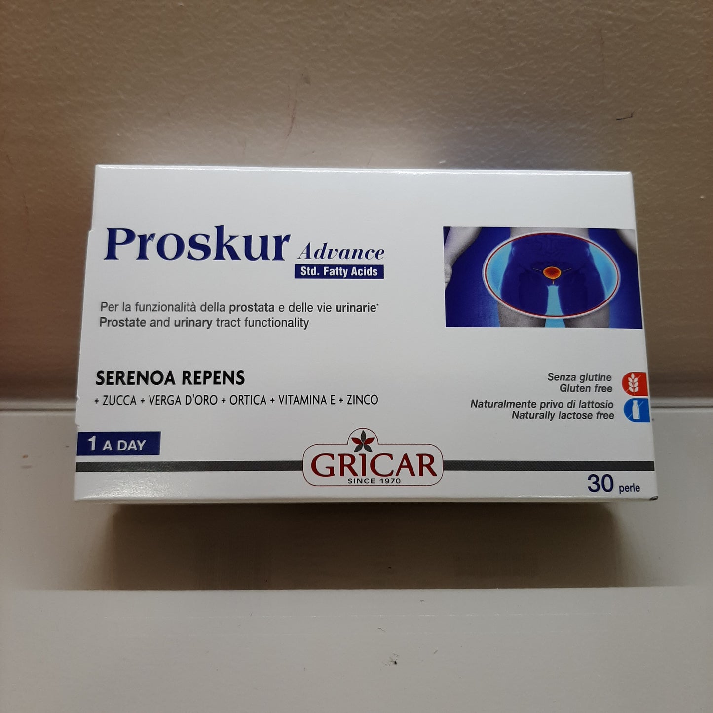 Proskur advance prostate and urinary tract functionality 30 pearls expiry 12/2024 net weight 27.39 g. Gricar 