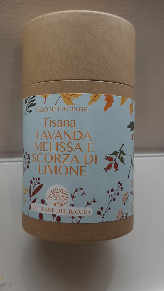 Tisana lavanda melissa e scorza di limone coltivato essiccato e confezionato a mano peso netto g30 scadenza dicembre 2026 le tisane del riccio